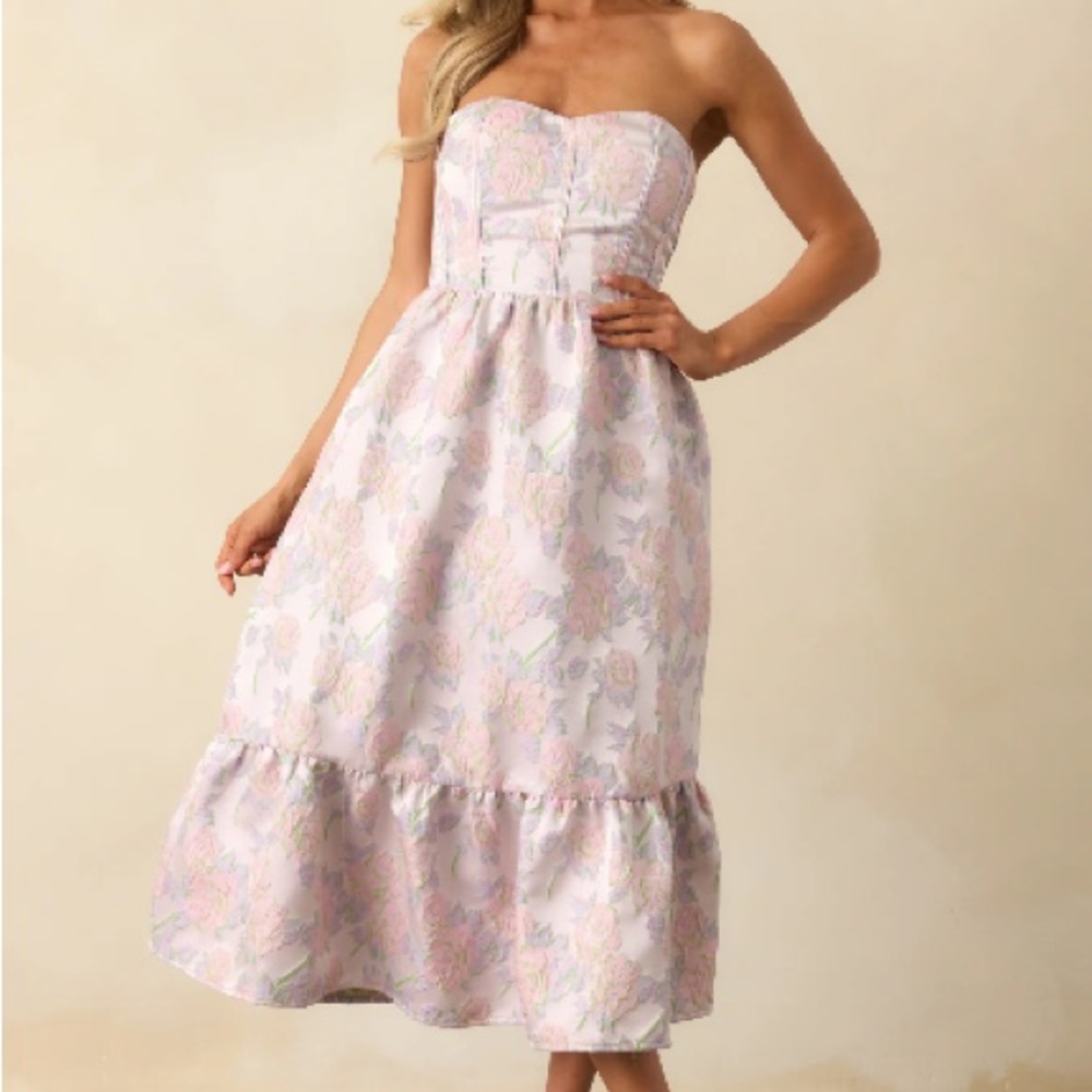Floral Strapless Midi Dress - Pink- Brand New - Picture 6 of 6